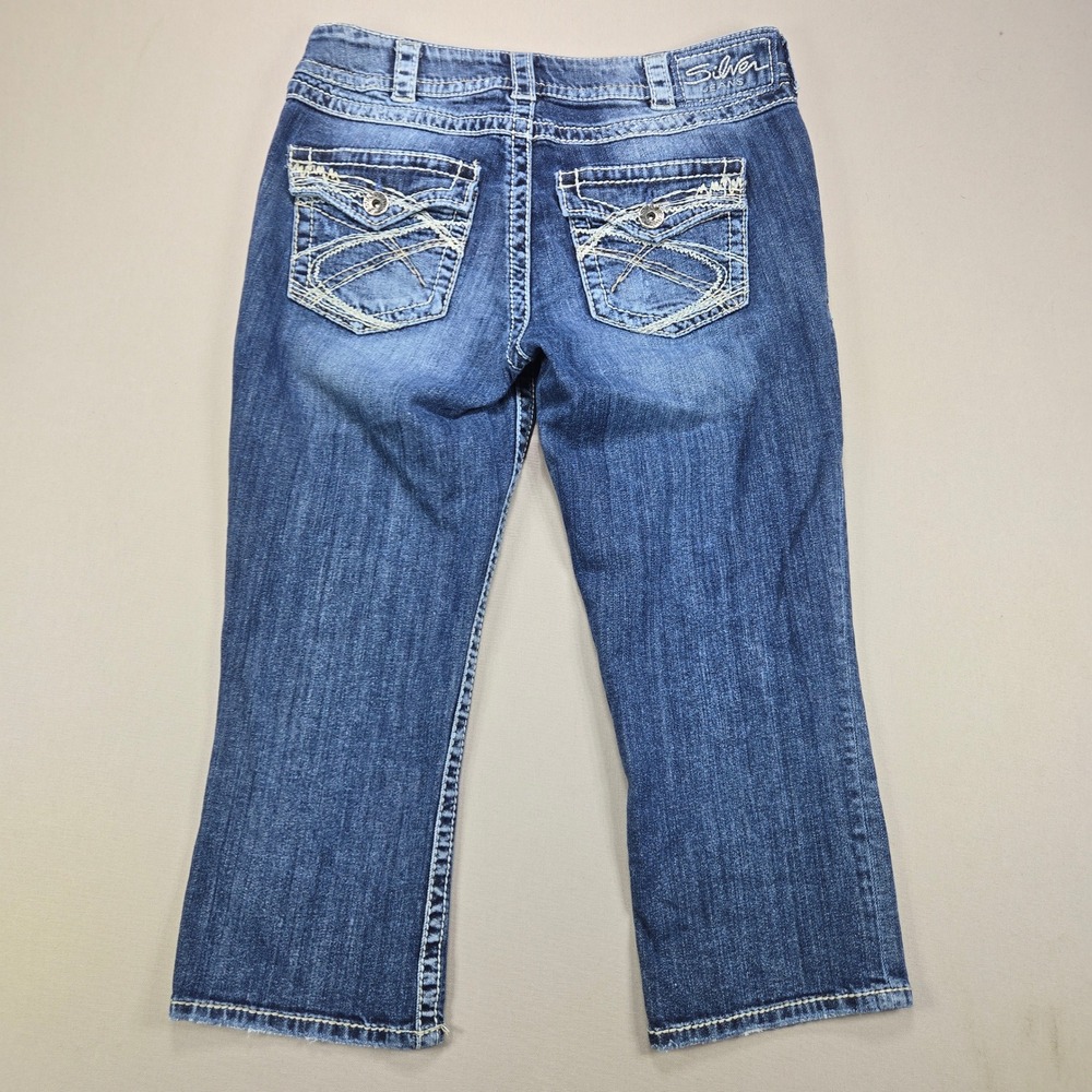 Silver Jeans Suki Surplus Capri Distressed Flap Pocket Blue Womens W31 - Picture 2 of 16